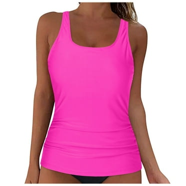 Linfrsh Womens Swimsuit Tops Only Push Up Swim Top Bikini Tops without Buttoms Sport Bra Bathing Suits Tops Solid Padded Tankini Tops Hot Pink,2XL