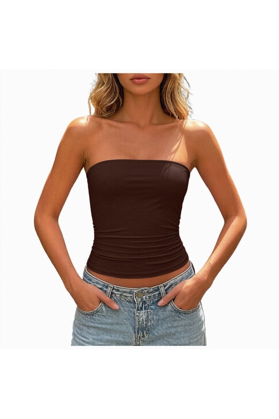 Womens V Neck Vests Tops Trendy Summer Casual Button Down Fitted Sleeveless Jean Tops(Brown,L)