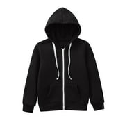 Linfrsh Zip Hoodie Sleeve Girls Childs Color Top Kids Long Up Boysets Solid Sweatshirt Boys Coat&jacket Ski Black,4-5 Years