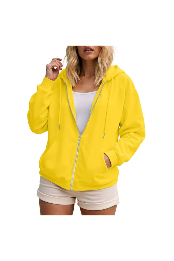 Zip Up Hoodies for Women Oversized Zip Up Hoodie for Women Baggy Loose Basic Zipper Hooded Sweatshirt Coat Y2K Jacket Yellow,2XL