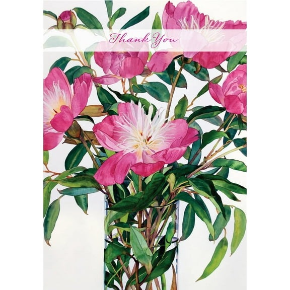 Ling Design Pink and White Flowers in Glass Vase Thank You Card