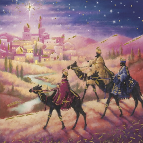 Ling Design Wise Men Following Star of Bethlehem Across Desert Hills Box of 8 Luxury Religious Christmas Cards