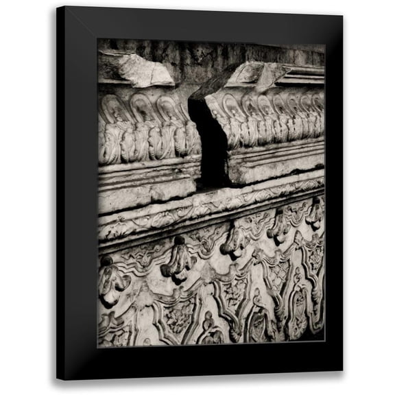 Ling, Tang 12x14 Black Modern Framed Museum Art Print Titled - Stone Carving III