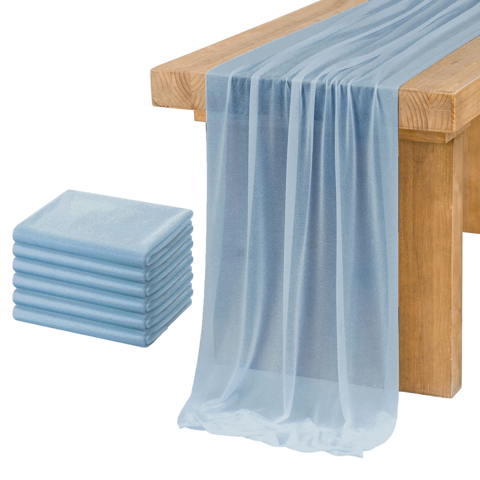 Ling's Moment 6 Pack 10ft Dusty Blue Sheer Chiffon-Like Table Runner ...