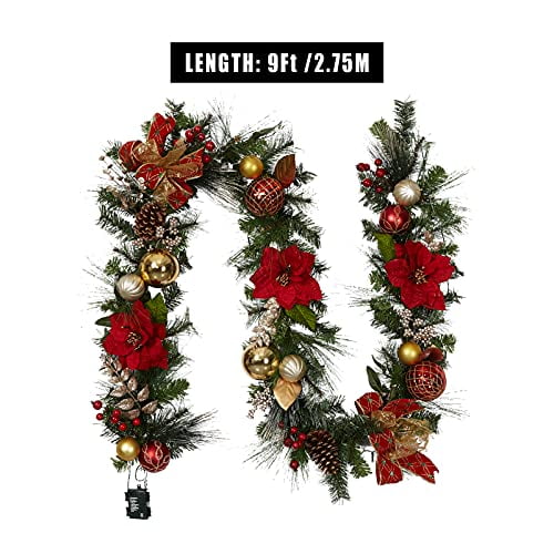 LingStar 9 ft Prelit Christmas Garland, Battery Operated Christmas Garland with 40 LED Lights