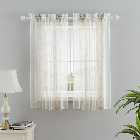 LingStar Curtain Sheer Valance Kitchen Curtain Rod Pocket Faux Linen Textured Window Valances,27"x45"x2,beige