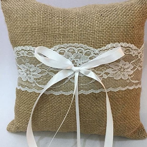 LingStar Hot Rustic Wedding Party Vintage Lace Burlap BridalBearer Pillows Cushion Sizes:S