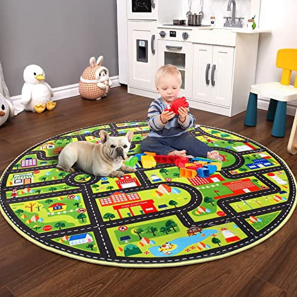LingStar Kids Rug for Playroom Non Slip Kids Play Mat Car Rug Road and Traffic Carpet Super Soft Thick Road Traffic Play Mat for Nursery Bedroom Boys Room Classroom