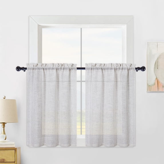 LingStar Linen Valance for Kitchen Window,Rustic Farmhouse Linen Blend Crude Window Curtain Valances,26"x30"x2,beige