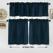 LingStar Waffle Kitchen Tier Curtains Short Length Water Repellent Rod Pocket Half Window Covering Curtain,30"x24"x2+60"x15"x1,navy blue