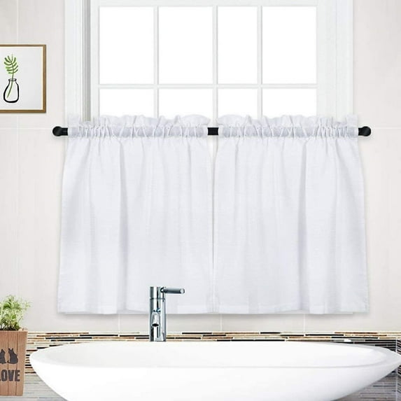 LingStar Waffle Kitchen Tier Curtains Short Length Water Repellent Rod Pocket Half Window Covering Curtain,30"x24"x2,white