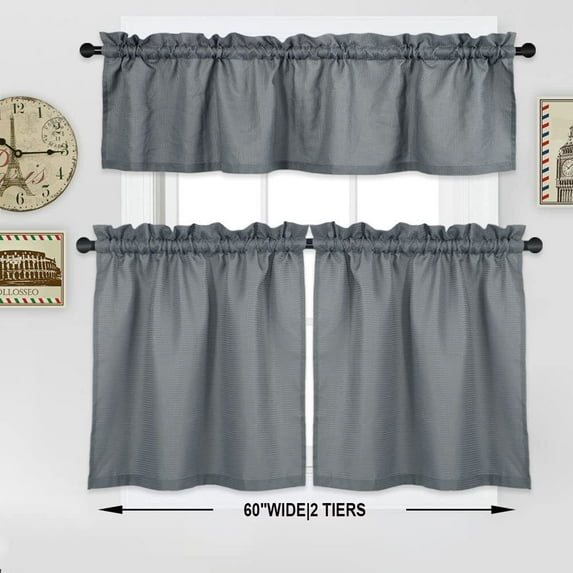 LingStar Waffle Kitchen Tier Curtains Short Length Water Repellent Rod Pocket Half Window Covering Curtain,30"x36"x2+60"x15"x1,grey