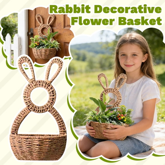 LingVibe Easter Rattan Bunny Basket Cute Rabbit Woven Storage Basket Spring Decoration Gift Basket Indoor Organizer Holiday Home Decor