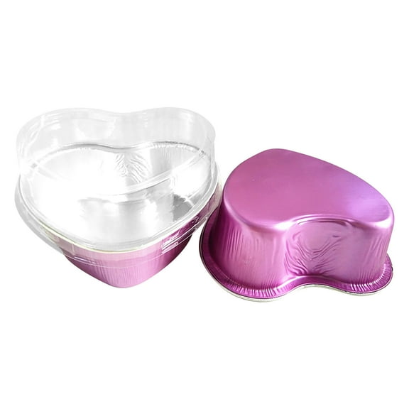 LingVibe Heart Shaped Cake Cups 5-Piece Set with Lids, DIY Baking Molds for Valentine's Day Desserts, Mini Tart & Cupcake Containers,Hot Pink