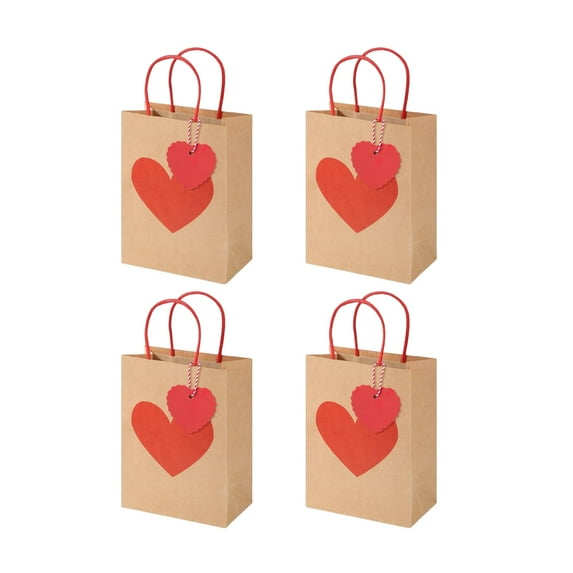 LingVibe Valentine Gift Bags with Handles 10-Pack, Red Paper Party Favor Bags with Heart-Shaped Tags, Small Gift Bags for Valentine's Day Classroom Exchange, Birthday & Wedding Favors,Camel
