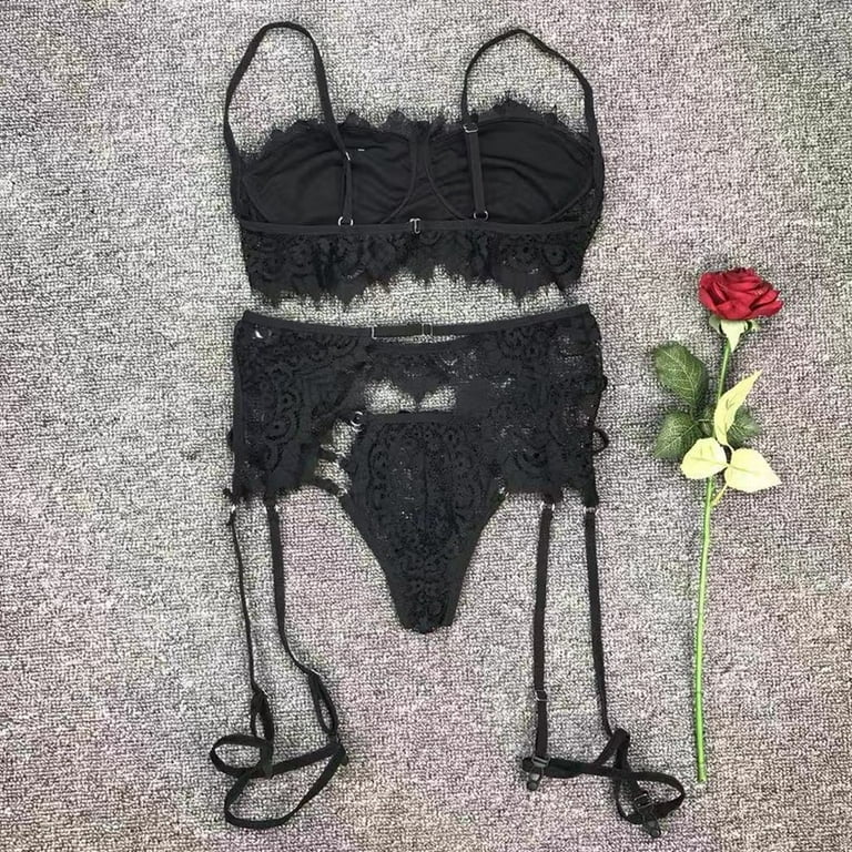 Women's Lingerie 3-Pc Lace Straps Bra And Panty Garter Set Underwear for  Women