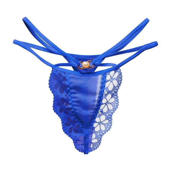 Lingerie Briefs Womens Transparent Gauze Low Waist G-string Pants Panties Thong Blue