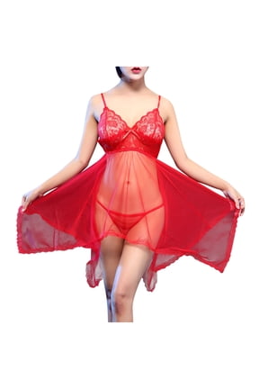 Lingerie Lace Babydoll for Womens V Neck Sexy Sleepwear Strap Camisole Sexy Mesh Nightgown Chemise Boudoir Nighty Sleepwear Dress