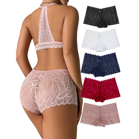 Lingerie Multi Pack of Women's Underwear Regular & Lace Boyshort Panties Cheeky Panty for Ladies,Pack of 5