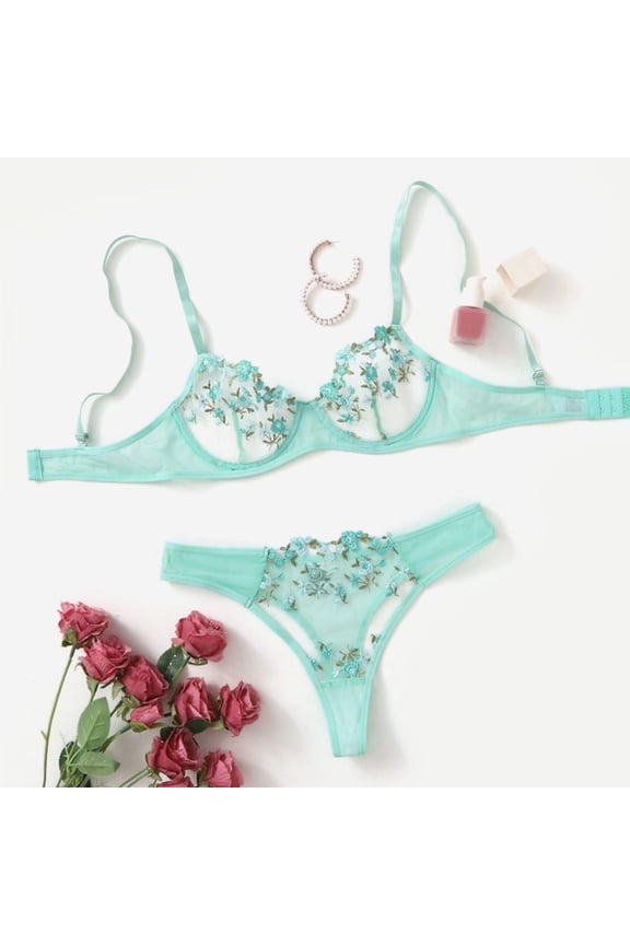 Lingerie Set Women Valentine's Day Spaghetti Strap 2 Piece Goth Wireless Bras and Panties Set Mint Green S