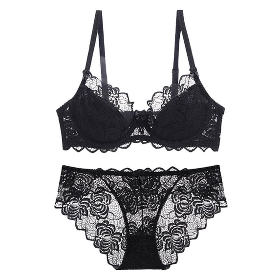 Lingerie Sets for Women Womens Lace Lingerie Womens Comfortable And Breathable Gathering Oversized Bra Set Lingerie Sets,Black,34/75C