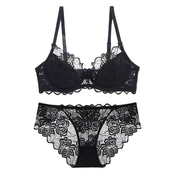 Lingerie Sets for Women Womens Lace Lingerie Womens Comfortable And Breathable Gathering Oversized Bra Set Lingerie Sets,Black,40/90D