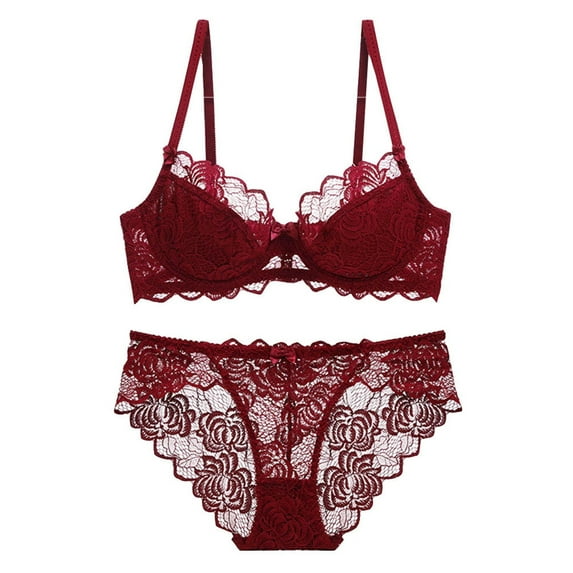 Lingerie Sets for Women Womens Lace Lingerie Womens Comfortable And Breathable Gathering Oversized Bra Set Lingerie Sets,Red,38/85B