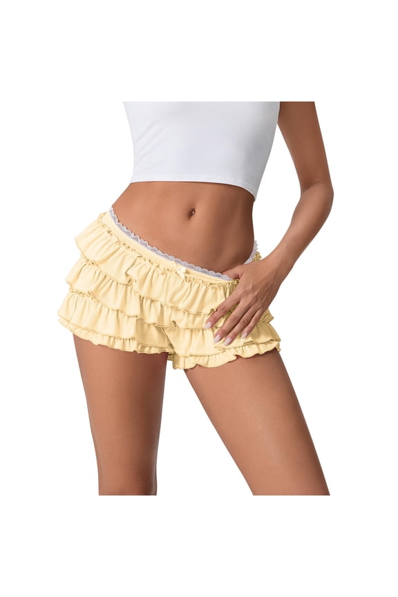 Lingerie Sexy Boyshort Panties for Women Lace Ruffle Booty Mini Tiered Ruffle Coquette Cute Shorts Wear To Holiday
