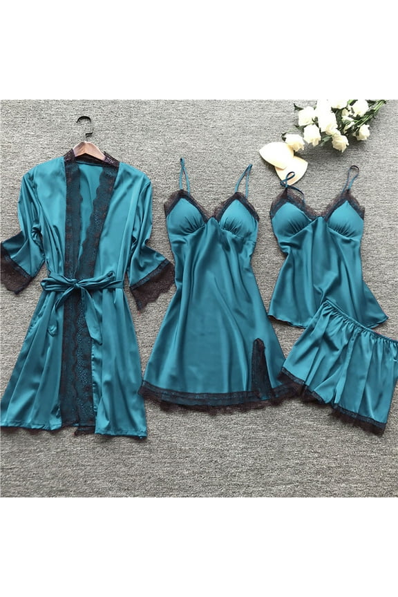 Lingerie Sleepwear Women Lace Robe Dress Set Pajamas Nightdress Silk, Seductive Babydoll Set with Garter Belt, Open-Back Chemise with Thigh High Stockings, Push-Up Corset with Lace Detailing