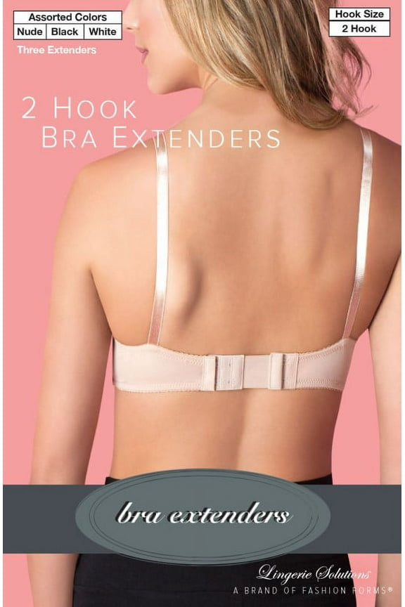Fashion Forms Women's 2-Hook Bra Extender, Black, Nude & White, 3 Count