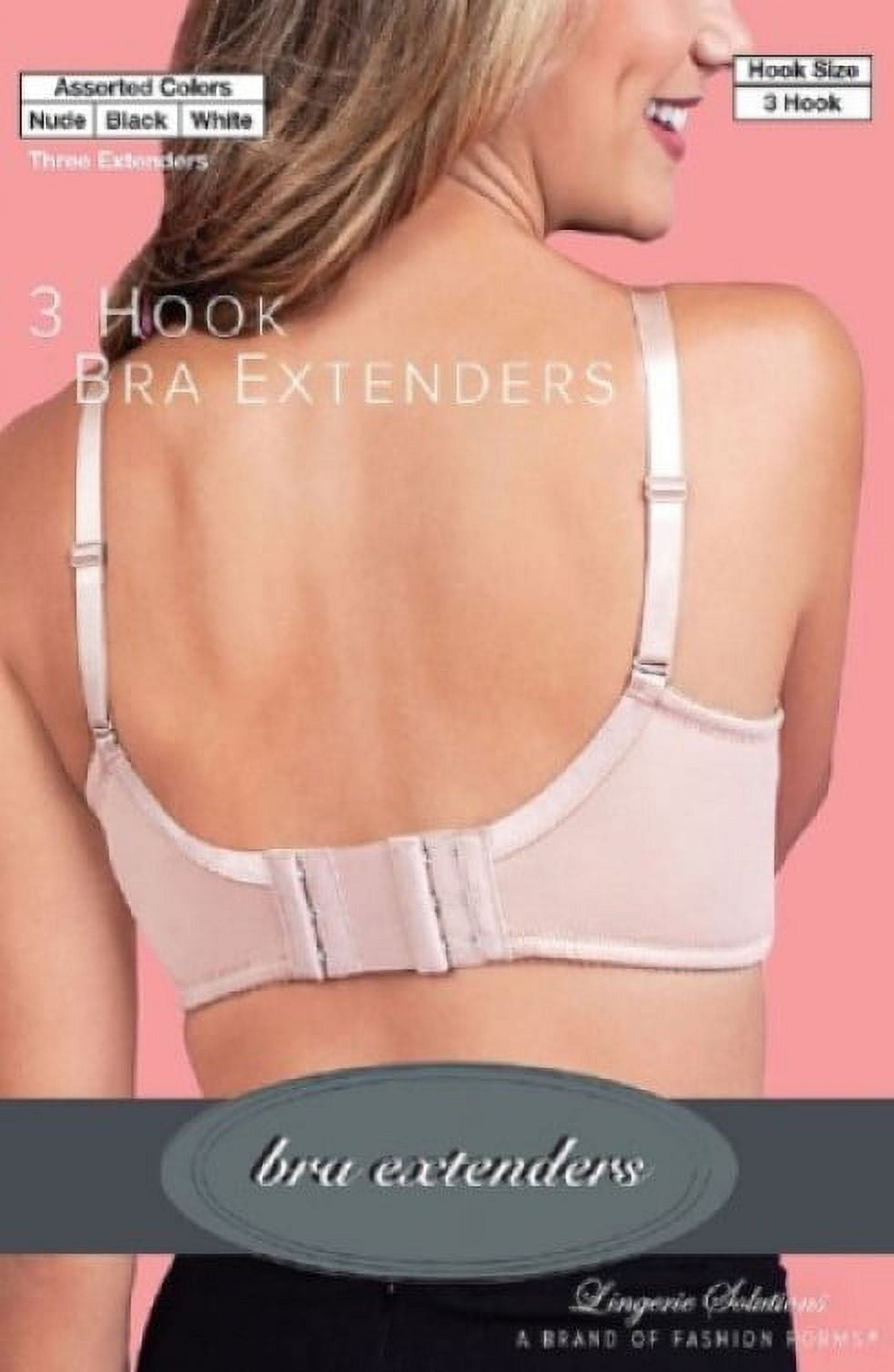 Fashion Forms Women's 3-Hook Bra Extender, Black, Nude & White, 3 Count