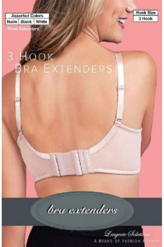 Fashion Forms Women's 3-Hook Bra Extender, Black, Nude & White, 3 Count
