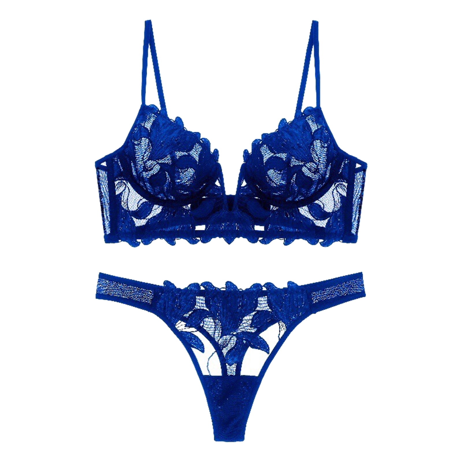 Lingerie Thin Cup Lace Colorblock Shaped Underwear Push Up Bra and Panty  Sets for Women Comfy Blue S