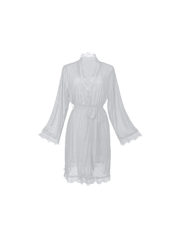 for Women Apparel Women's Fashion Solid Color See-Through Mesh Pajama Robe for Home Leisure loungewear Everyday Sleepwear and Relaxation for All Seasons White S