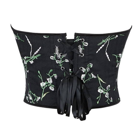 for Women Formal Floral Print Shapewear Bodysuit for Everyday Wear with lace-up Detail Ideal for Jeans and Dresses Breathable All-Season Comfort Black S