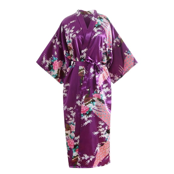 Lingerie for Women Apparel Dress Kimono Gown for Women Elegant Bath Robe Nightwear Craft Print Fancy Purple One Size