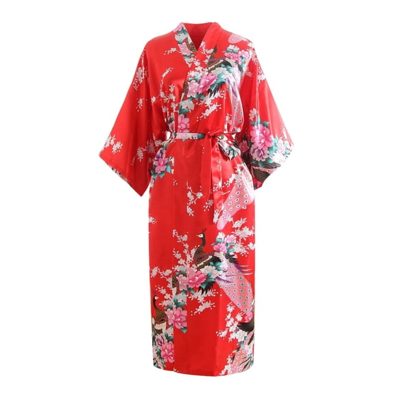 Lingerie for Women Apparel Dress Kimono Gown for Women Elegant Bath Robe Nightwear Craft Print Fancy Red One Size