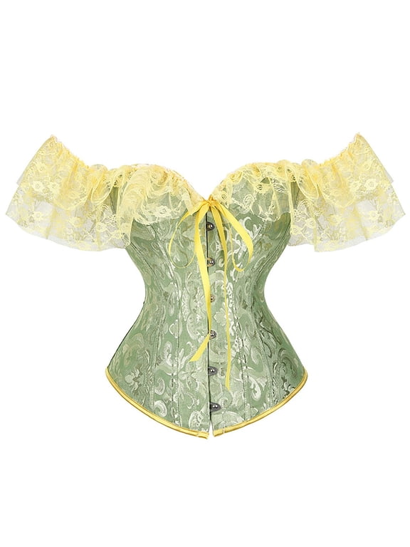 Lingerie for Women Bodice Corset with Lace Up and Garters for Body Shaping and Support Green 3XL