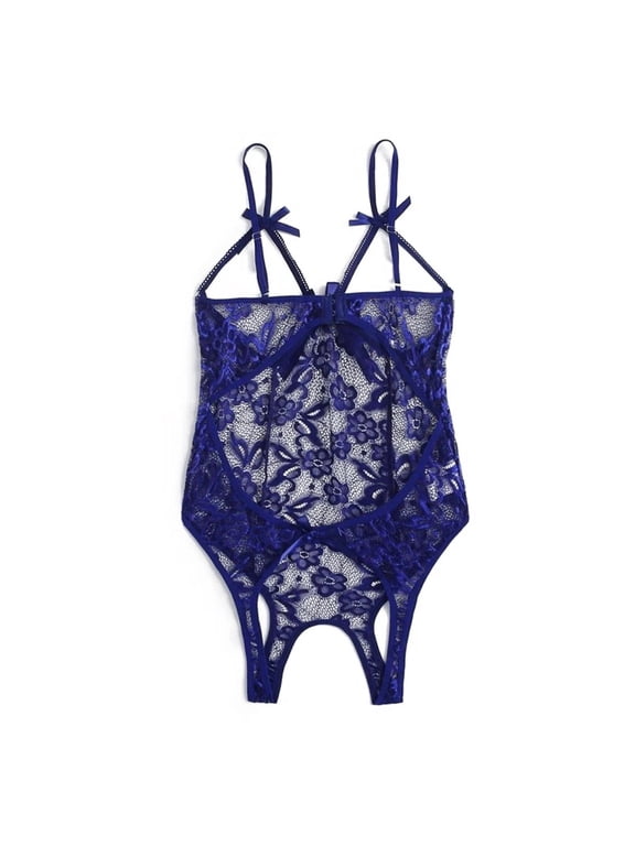 Lingerie for Women Bow Lace Hollow Open Crotch Teddy Bodysuit Backless Jumpsuit Lingerie