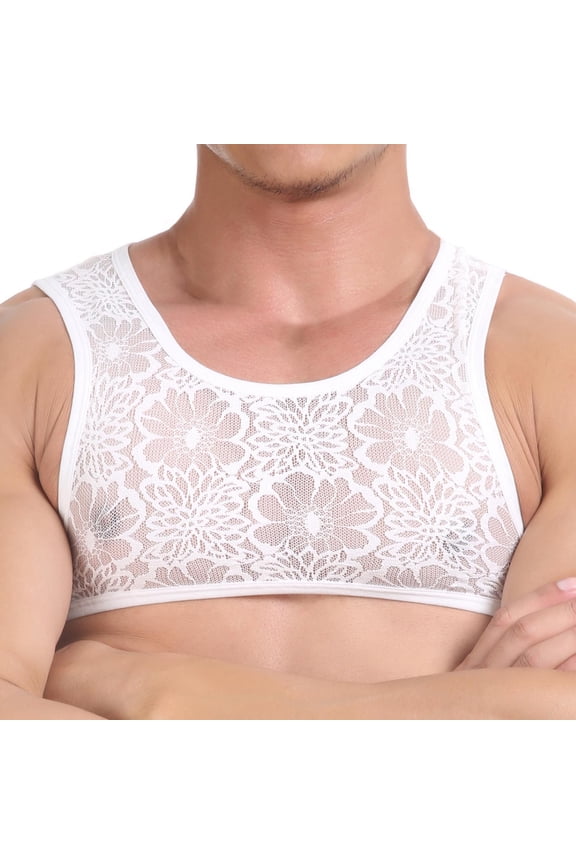 Lingerie for Women,Bras for Women,Beef Men's Lace Floral Muscle Tank Top Round Neck Mesh Undershirt Semi Transparent Vest Singlet Gym Sports Half Top