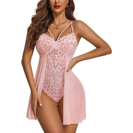 Lingerie for Women CaiDieNu Sexy Lace Chemsie Sleepwear - Pink
