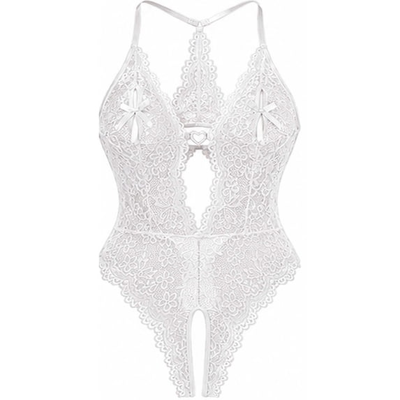 Lingerie for Women Deep V Teddy Bodysuit Hollow Out Floral Lace One Piece Lingeries