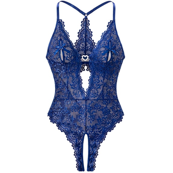 Lingerie for Women Deep V Teddy Bodysuit Hollow Out Floral Lace One Piece Lingeries