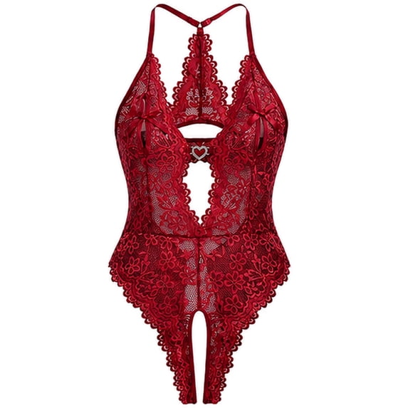 Lingerie for Women Deep V Teddy Bodysuit Hollow Out Floral Lace One Piece Lingeries