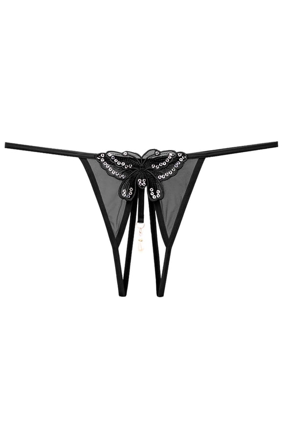 Lingerie for Women Embroidered Hollow Butterfly Low Waist Underpants Open Cut Pearl Massage Thong Underwear Babydoll Breathable Panties