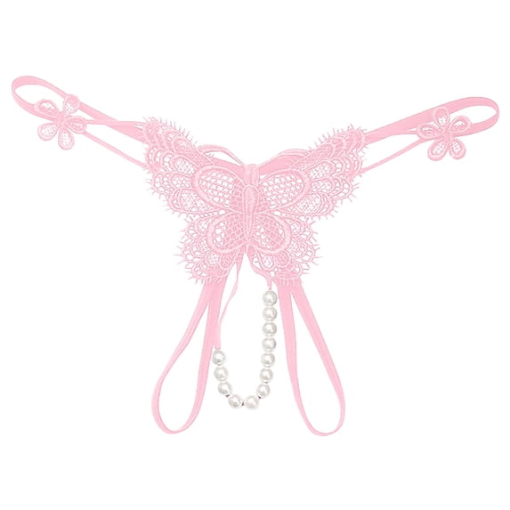 Lingerie for Women Embroidered Hollow Butterfly Low Waist Underpants Open Cut Pearl Massage Thong Underwear Babydoll Breathable Panties