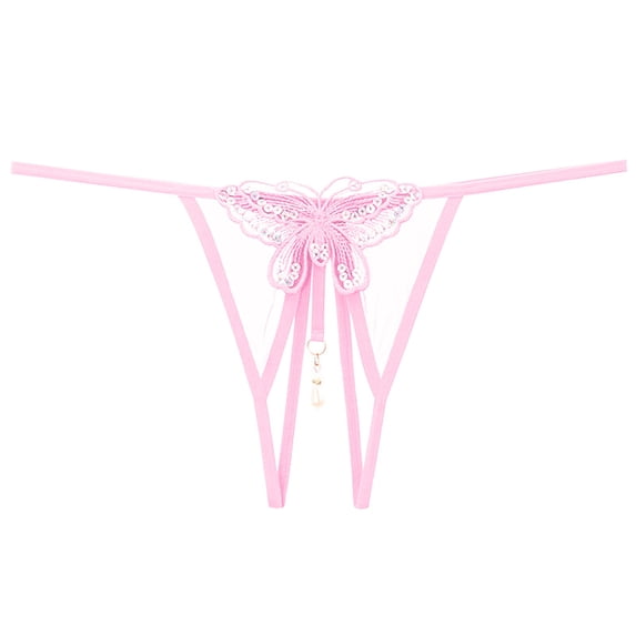 Lingerie for Women Embroidered Hollow Butterfly Low Waist Underpants Open Cut Pearl Massage Thong Underwear Babydoll Breathable Panties