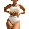 thumbnail image 1 of Lingerie for Women, High Waisted Lingerie, Ribbed Contrast High Waisted Tummy Control Bikini Set Spandex Swimsuit 2 Pieces, Pink(M), 1 of 6