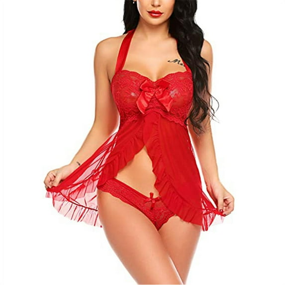 Lingerie for Women Lace Babydoll Dress Backless Halter Chemise