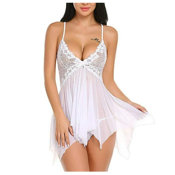 Lingerie for Women Lace Babydoll Sleepwear Plus Size Nightgown Sexy V Neck Nightdress